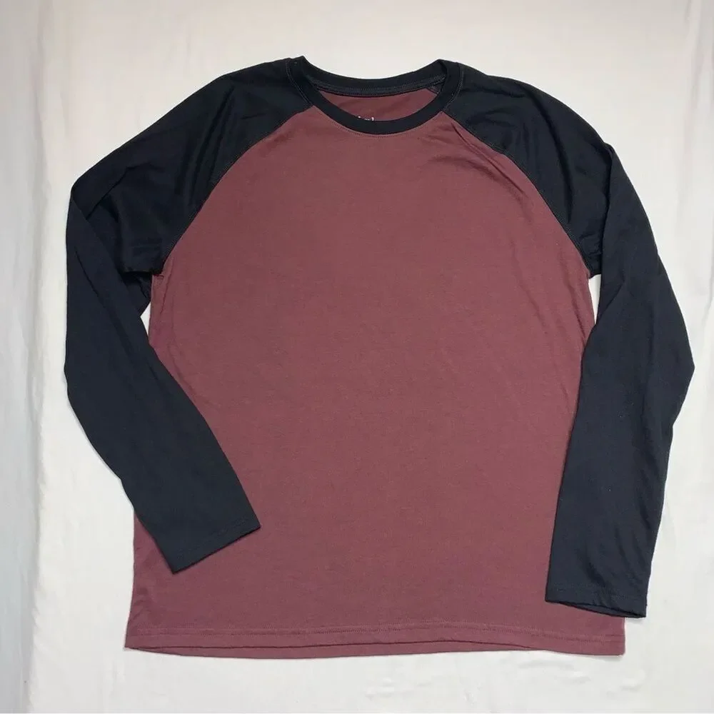Men's Medium Long Sleeve Crewneck Raglan T-Shirt Red Black Pullover Spring